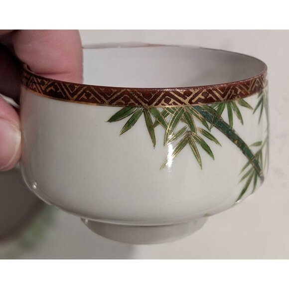 Kutani 3 teacups Bamboo Geisha Bone China Footed Japan - Picture 13 of 14